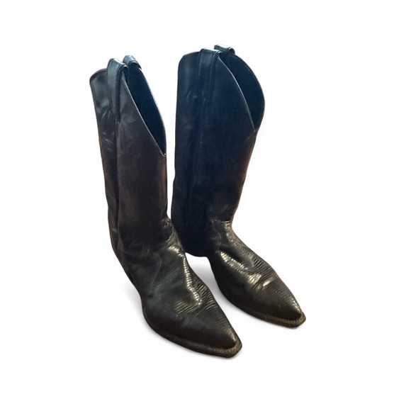 Vintage 90s Justin women’s Black African Dress Lizard skin cowboy boots - Picture 2 of 12